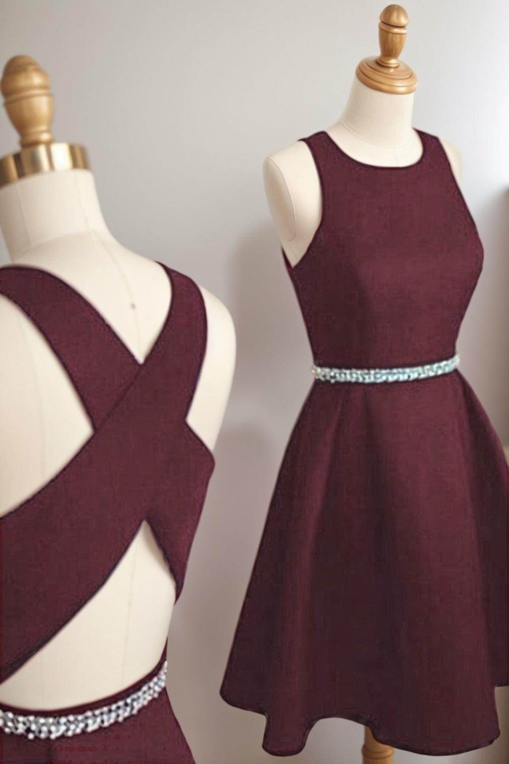 A-Line Tea Length Satin Homecoming Dresses CS0522 - COCOMELODY